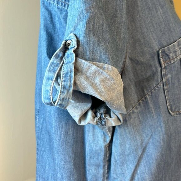 Vintage Women's XL Rider Denim Short Sleeve Shirt Workday Wear Cottage Casual - Picture 6 of 8